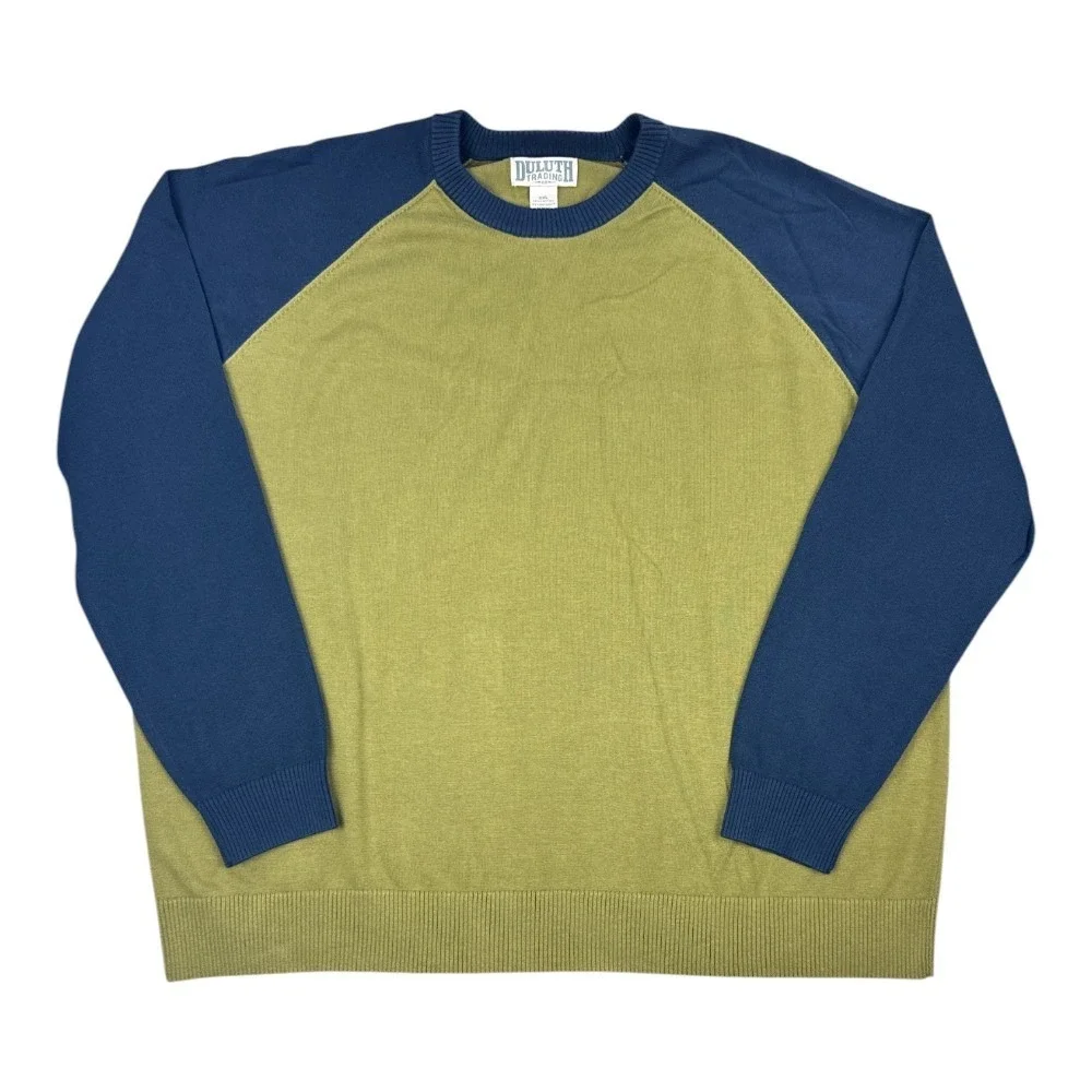 Duluth Trading Co Men's 3XL Sweater Colorblock Blue Green Crewneck Knit